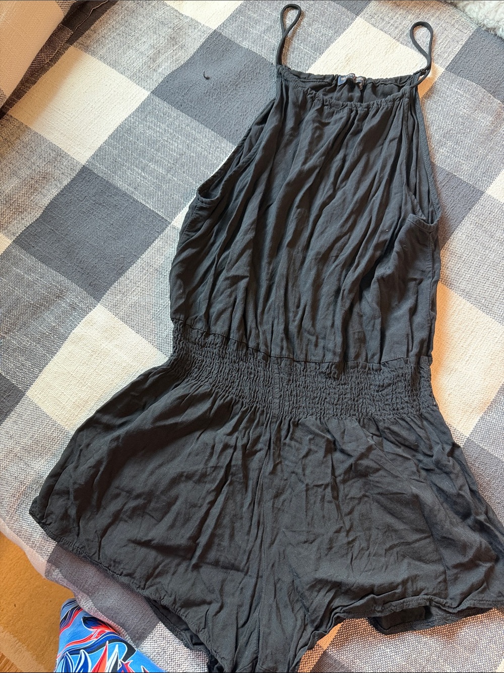 Brandy Melville Black Sleeveless Smocked-Waist Mini Romper